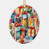 Kleurrijke kerstcadeaus Waterverf Patroon Keramisch Ornament (Rechts)