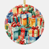 Kleurrijke kerstcadeaus Waterverf Patroon Keramisch Ornament (Voorkant)