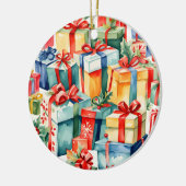 Kleurrijke kerstcadeaus Waterverf Patroon Keramisch Ornament (Links)