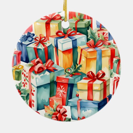 Kleurrijke kerstcadeaus Waterverf Patroon Keramisch Ornament (Achterkant)