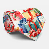 Kleurrijke kerstcadeaus Waterverf Patroon Stropdas (Opgerold)