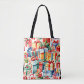 Kleurrijke kerstcadeaus Waterverf Patroon Tote Bag (Voorkant)