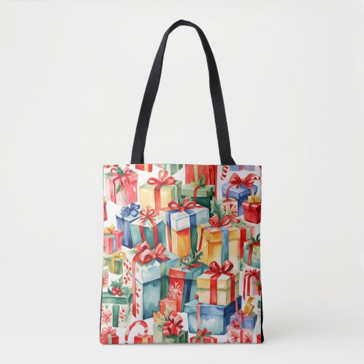 Kleurrijke kerstcadeaus Waterverf Patroon Tote Bag (Voorkant)