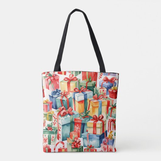 Kleurrijke kerstcadeaus Waterverf Patroon Tote Bag (Achterkant)