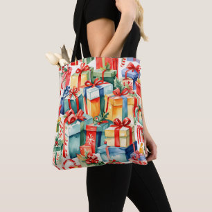 Kleurrijke kerstcadeaus Waterverf Patroon Tote Bag
