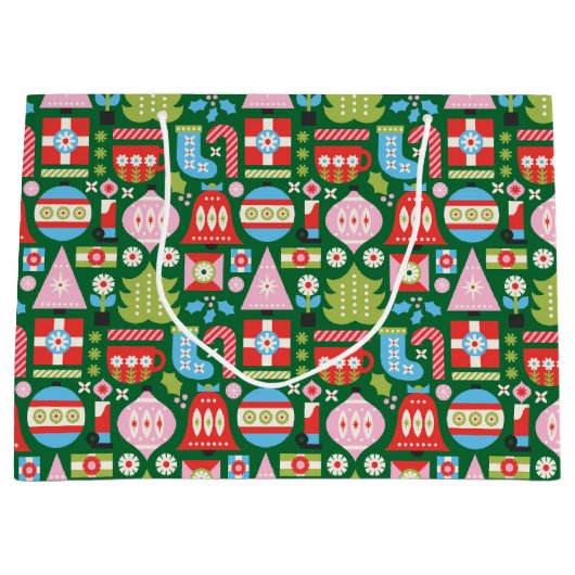 Kleurrijke kerstcadeautjes groot cadeauzakje (Voorkant)