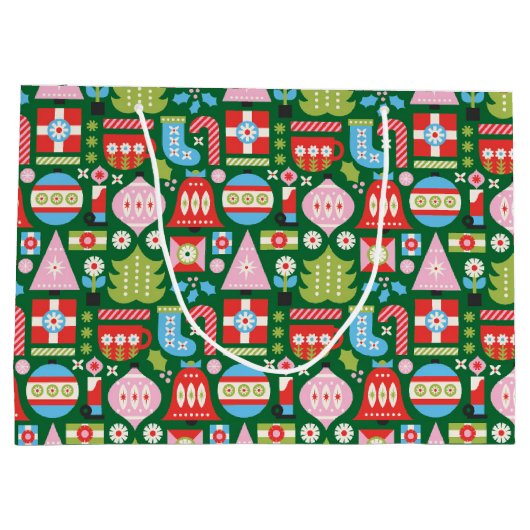 Kleurrijke kerstcadeautjes groot cadeauzakje (Achterkant)