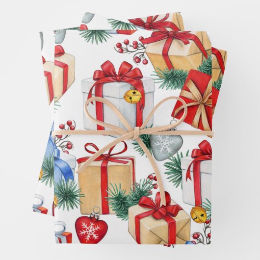 Kleurrijke kerstcadeautjes inpakpapier vel (In situ)