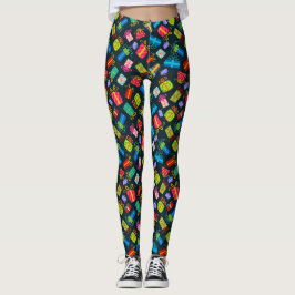 Kleurrijke kerstcadeautjes op zwart leggings