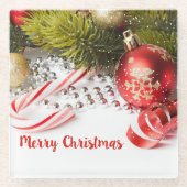 Kleurrijke kerstdecoraties glazen onderzetter (Voorkant)