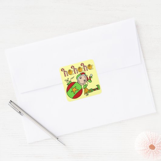 Kleurrijke kerstfeestdag Elf Vierkante Sticker (Envelop)