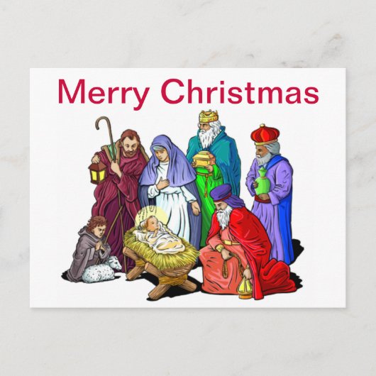 Kleurrijke kerstfeestscène feestdagenkaart (Voorkant)