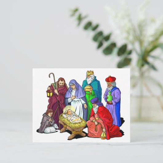 Kleurrijke kerstfeestscène feestdagenkaart (Staand voorkant)