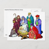 Kleurrijke kerstfeestscène feestdagenkaart (Voorkant / Achterkant)