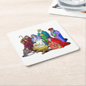 Kleurrijke kerstfeestscène kartonnen onderzetters (Schuin)