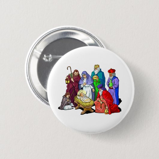 Kleurrijke kerstfeestscène ronde button 5,7 cm (Voorkant /achterkant)
