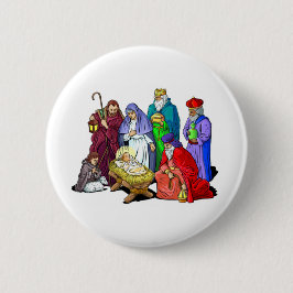 Kleurrijke kerstfeestscène ronde button 5,7 cm