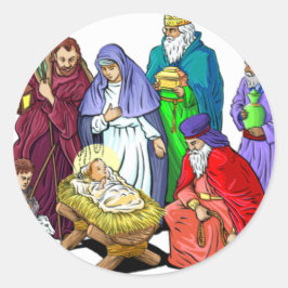 Kleurrijke kerstfeestscène ronde sticker