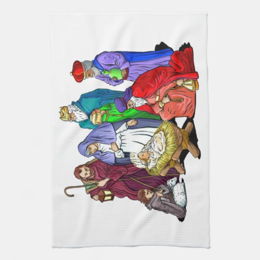 Kleurrijke kerstfeestscène theedoek (Verticaal)