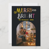 Kleurrijke Kerstfoto Merry & Bright Feestdagenkaart (Voorkant)