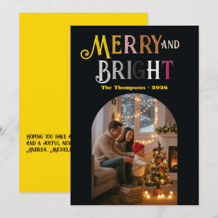 Kleurrijke Kerstfoto Merry & Bright Feestdagenkaart