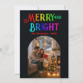 Kleurrijke Kerstfoto Merry & Bright Feestdagenkaart (Voorkant)