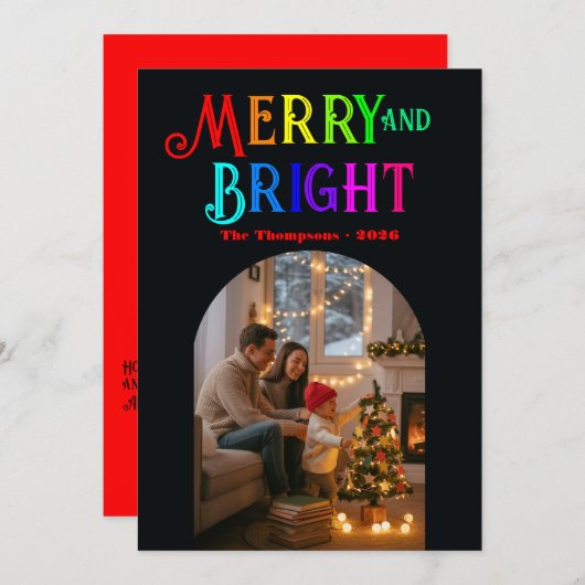 Kleurrijke Kerstfoto Merry & Bright Feestdagenkaart (Voorkant / Achterkant)