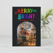 Kleurrijke Kerstfoto Merry & Bright Feestdagenkaart (Staand voorkant)