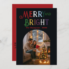 Kleurrijke Kerstfoto Merry & Bright Feestdagenkaart