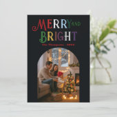 Kleurrijke Kerstfoto Merry & Bright Feestdagenkaart (Staand voorkant)