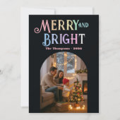 Kleurrijke Kerstfoto Merry & Bright Feestdagenkaart (Voorkant)