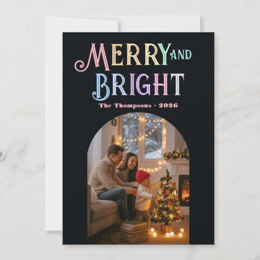 Kleurrijke Kerstfoto Merry & Bright Feestdagenkaart (Voorkant)