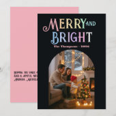 Kleurrijke Kerstfoto Merry & Bright Feestdagenkaart (Voorkant / Achterkant)