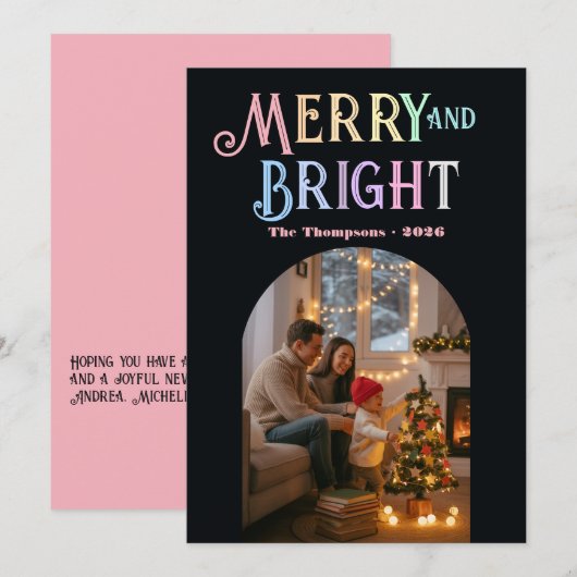 Kleurrijke Kerstfoto Merry & Bright Feestdagenkaart (Voorkant / Achterkant)