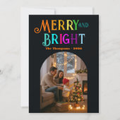 Kleurrijke Kerstfoto Merry & Bright Feestdagenkaart (Voorkant)