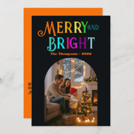 Kleurrijke Kerstfoto Merry & Bright Feestdagenkaart