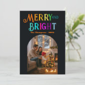 Kleurrijke Kerstfoto Merry & Bright Feestdagenkaart (Staand voorkant)