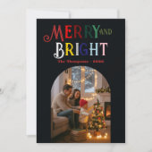 Kleurrijke Kerstfoto Merry & Bright Feestdagenkaart (Voorkant)