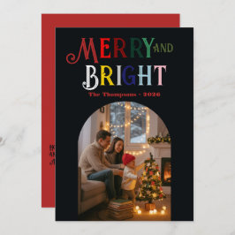 Kleurrijke Kerstfoto Merry & Bright Feestdagenkaart