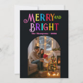 Kleurrijke Kerstfoto 'Merry & Bright' Feestdagenkaart (Voorkant)