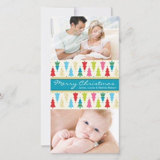 KLEURRIJKE KERSTFOTOKAART :: gedessineerdekerstboo Feestdagenkaart (Voorkant)