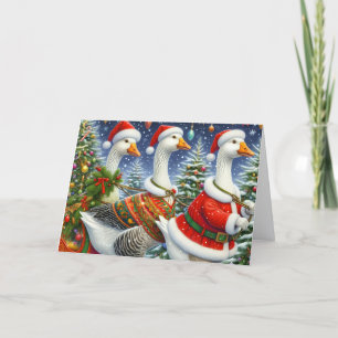 Kleurrijke Kerstganzen Feestdagen Kaart