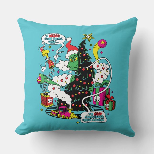 Kleurrijke Kerstgrafiek van de Grinch Kussen (Voorkant)