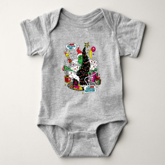 Kleurrijke Kerstgrafiek van de Grinch Romper (Voorkant)