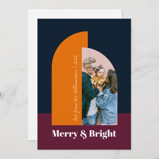 Kleurrijke kerstkaart met boog en familie foto voo (Voorkant / Achterkant)