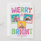 Kleurrijke kerstkaart met foto 'Merry and Bright' Kaart (Voorkant)
