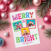 Kleurrijke kerstkaart met foto 'Merry and Bright' Kaart
