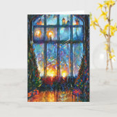 Kleurrijke kerstkaart met groot venster kaart (Gele Bloem)