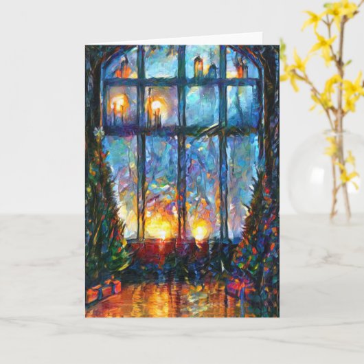 Kleurrijke kerstkaart met groot venster kaart (Gele Bloem)