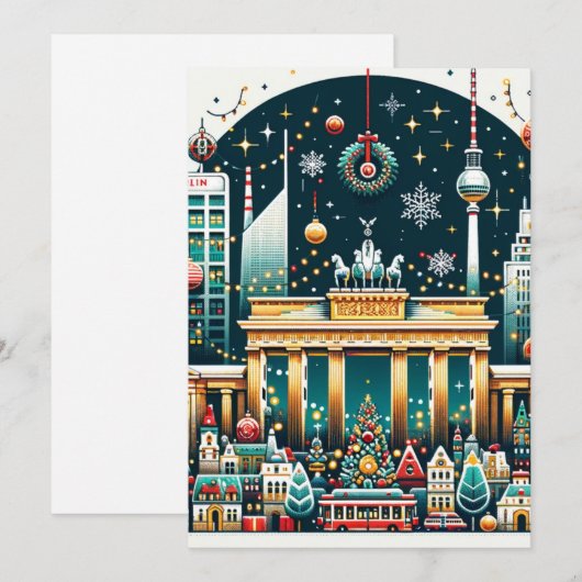 Kleurrijke kerstkaart met hoogtepunten van Berlijn (Voorkant / Achterkant)